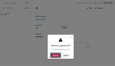 Confirm deletion of saved password on Firefox