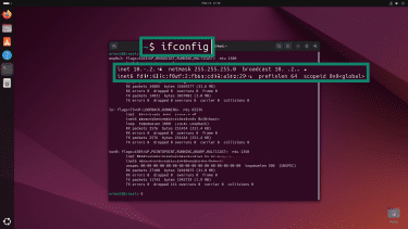 The ifconfig command, displaying network all connections.