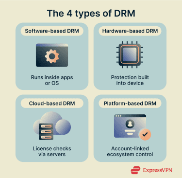 The different types of Digital Rights Management (DRM).