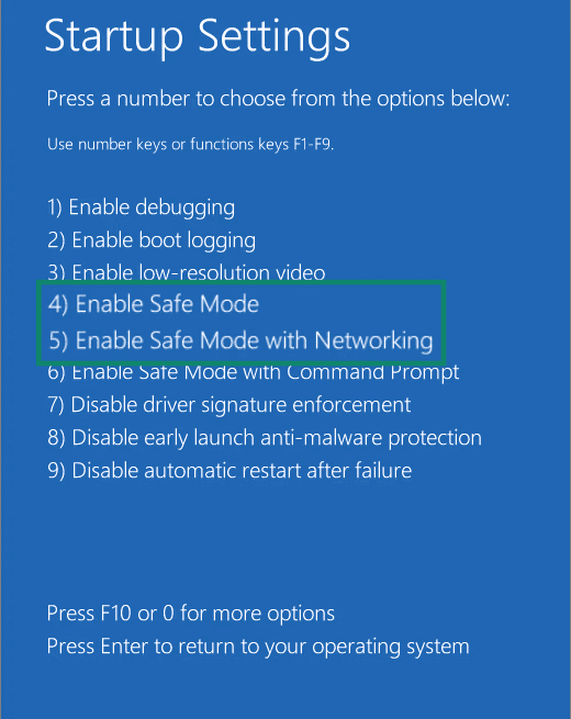 Windows Startup Settings.