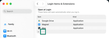 A list of apps allowed to open at login, as visible through macOS' Settings panel.