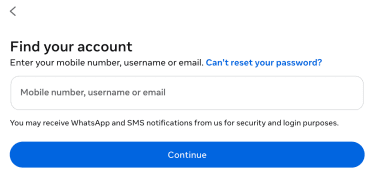 Enter your account details to find your Instagram account.