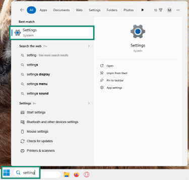 Windows settings menu.