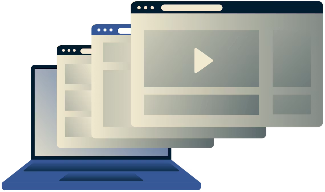 Ноутбук с несколькими окнами браузера.